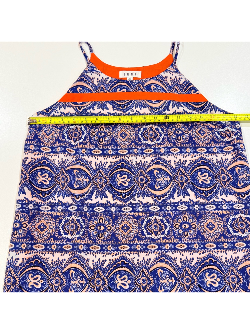 THML Blue & Orange Paisley Swing Dress Size M Boho Sleeveless Lined - Picture 5 of 8